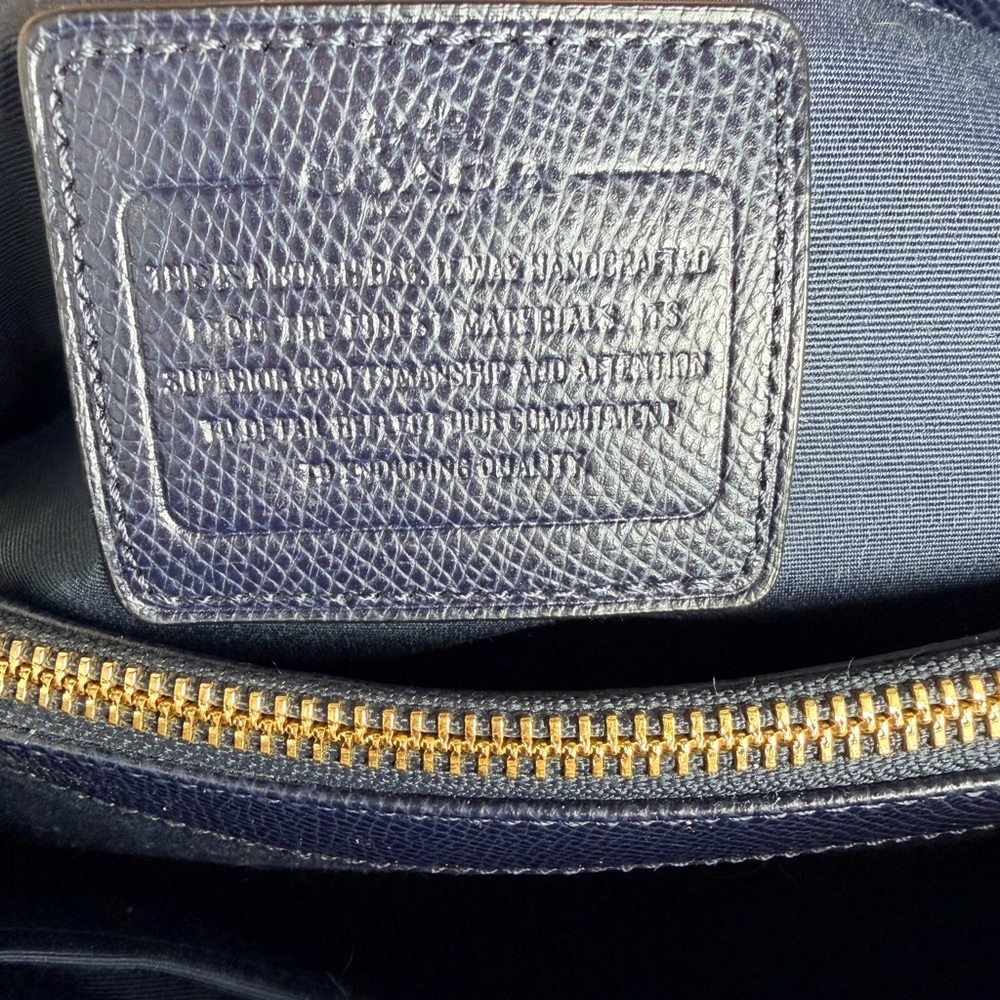 Coach Navy Pebbled Leather Top Handle Satchel Gold Hardware Margot Bag Blue - Picture 9 of 14